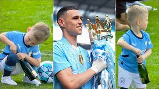 Phil Foden’s Son Spotted Trying to Pop Champagne After Man City Win Historic EPL Crown: Video