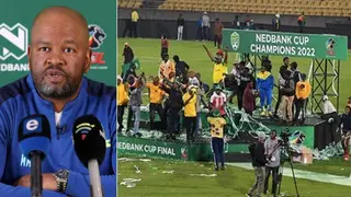 Mamelodi Sundowns coach Manqoba Mngqithi defends joining fans who invaded pitch after Nedbank Cup final win