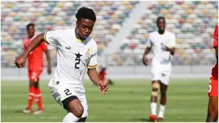 Black Stars defender Tariq Lamptey reacts after cruising win against Switzerland