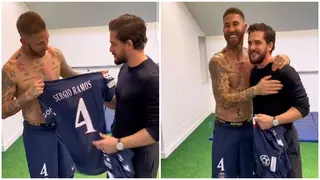 Excited Sergio Ramos gifts Game of Thrones star Kit Harrington his PSG jersey after UCL game