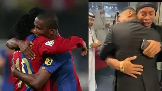 Barcelona legends Ronaldinho, Eto’o share warm embrace in emotional reunion in Qatar