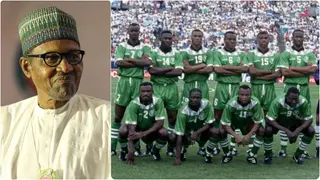 Jubilation as president Buhari finally gives Super Eagles class of '94 stars their houses after 27 years