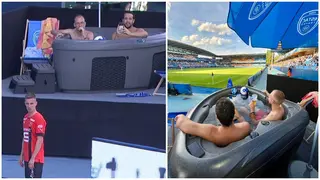 Breathtaking scenes as football fans spotted watching live Ligue 1 game from a jacuzzi at the stadium