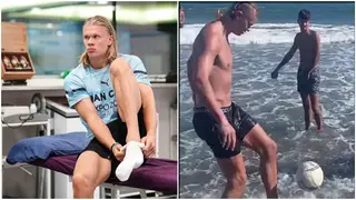 New Manchester City Striker Erling Haaland Surprises Kids While on Vacation As He Prepares for Premier League