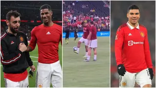 Watch Bruno Fernandes, Casemiro hilariously fail to copy Rashford's sublime trick