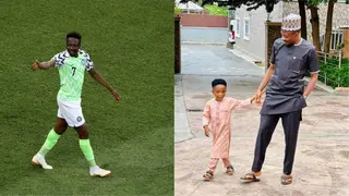 Ahmed Musa posts awesome photo of his lookalike son going to Mosque for Jumat