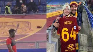 Video: Lovely moment Afena-Gyan wins heart of young AS Roma fan after gifting her his jersey