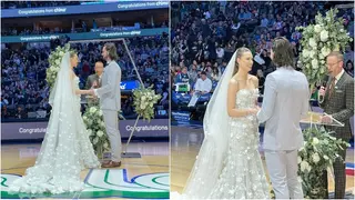 Watch wholesome moment couple gets married at half-time of Mavericks vs Timberwolves