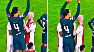 Champions League: Hilarious Scenes as Ajax Star Caught on Camera Tickling Van Dijk’s Armpits During Free Kick