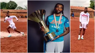 Video: Italian Serie A Winner Zambo Anguissa Spotted Playing in Muddy Pitch in Cameroon