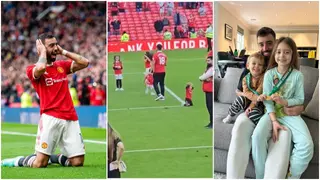 Lovely moment as Bruno Fernandes' son scores then copies father's celebration, video