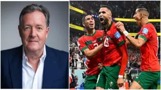 British broadcaster Piers Morgan reacts to Morocco's win over Portugal