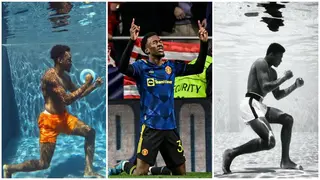 Swedish-born Cameroonian forward Anthony Elanga recreates Muhammad Ali’s iconic underwater pose
