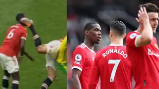 Harry Maguire accidentally kicks Pogba in the head in bizarre moment during Man United-Norwich game