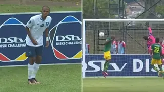 Richards Bay FC's Lungelo Msweli scores directly from corner kick in DStv Diski Challenge