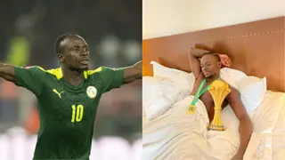 Sadio Mane wakes up with AFCON 2021 trophy beside him as stunning and adorable photo goes viral