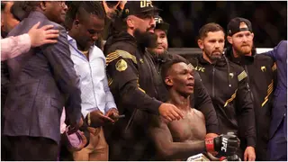 Sensational Israel Adesanya reacts after defeating Robert Whittaker in UFC 271 main event