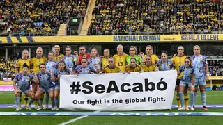 Spain and Sweden women's footballers stage 'It's over' protest