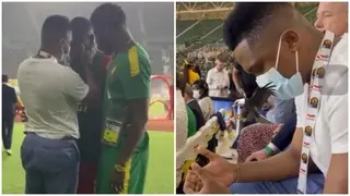 Emotional scenes as Samuel Eto’o spotted consoling heartbroken Cameroon player after loss to Egypt