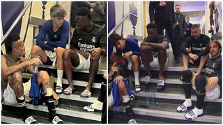 Heartwarming moment as Chelsea star links up with Vinicius and Eder Militao after Champions League exit