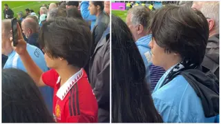 Manchester derby: Fan appears to change Man United jersey to City's at the Etihad Stadium