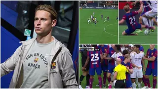 Watch De Jong's rush tackle sparks heated fight between Real Madrid and Barcelona players