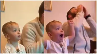 Cute Baby celebrates Ronaldo's goal then fakes reaction after seeing his dad got upset, video