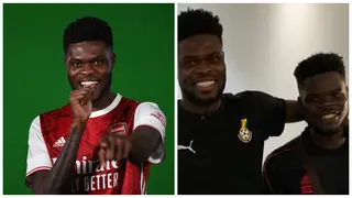 Fans React as Arsenal Midfielder Thomas Partey Meets His Lookalike on Ghana Duty