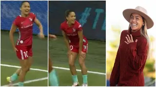 Female footballer Lo'eau LaBonta feigns injury after scoring before twerking in hilarious goal celebration