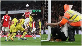 Arsenal vs Liverpool EPL clash paused momentarily after fan tried to chain himself to the goal post