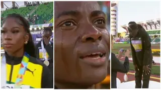 Emotional Tobi Amusan sheds tears as national anthem is played after winning Gold in World record time