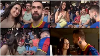 Footage of dyed-in-the-wool Barca fan proposing to girlfriend in romantic style at Spotify Camp Nou spotted