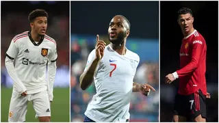 Footage of Raheem Sterling mocking Jadon Sancho for bringing up Cristiano Ronaldo's name every time surfaces