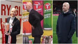 Watch as ten Hag forgets to pick Carabao trophy minutes after huge Man United win
