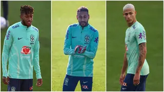 Watch Fred get ruthlessly ejected from Brazil's team photo by Richarlison after taking Neymar's spot