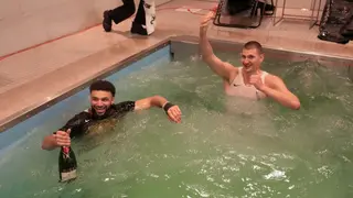 Jokic and Murray Celebrate Nuggets’ First NBA Championship With Epic Pool Dive