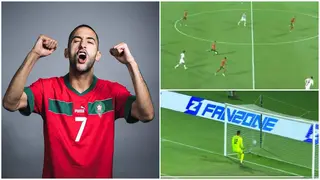 Video of stunning moment Hakim Ziyech scores from deep inside his own half for Morocco vs Georgia emerge