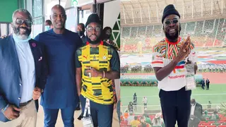 Ghanaian rap icon Manifest meets African football legends Sammy Kuffuor and Tony Baffoe in Cameroon
