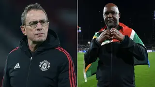 "Only Pitso Mosimane Can Save Manchester United" tweet seen on Twitter as Red Devils hit new low
