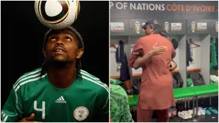 Nwankwo Kanu congratulates Nigeria players after win over SA in delightful moment
