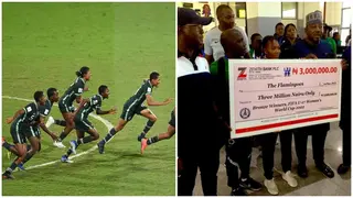 Flamingos get N3M cheque at the airport on return from India after U-17 World Cup