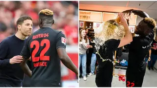 Victor Boniface 'Baptises' Leverkusen Coach Alonso With Beer Amid Bundesliga Win Celebrations: Video