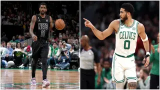 Kyrie Irving reacts to Nets 43-point defeat to Celtics