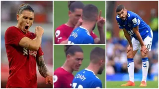 Footage of Liverpool striker Darwin Nunez making fun of Everton's Coady for his goal ruled out by VAR emerges