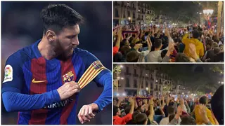 Barcelona fans chant for Messi's return to Camp Nou after La Liga triumph