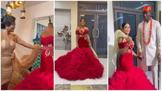 Glamorous Ghanaian bride of Nigeria’s Paul Onuachu steps out in beautiful consignment wedding dress
