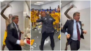 Watch Barcelona president get soaked in water as he joins in title celebrations