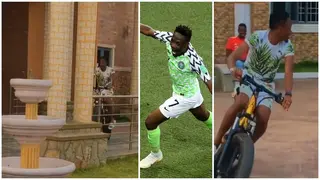 Ahmed Musa rides electric bicycle inside his gigantic mansion, shows off expensive cars, video