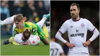 EPL: Incredible moment as Norwich player tries to confront opponent before realizing it is Eriksen