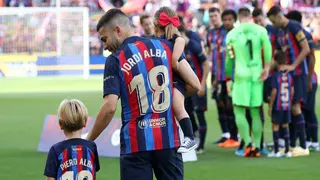 Loads of emotion: Jordi Alba in tears as he bids farewell to Barcelona fans